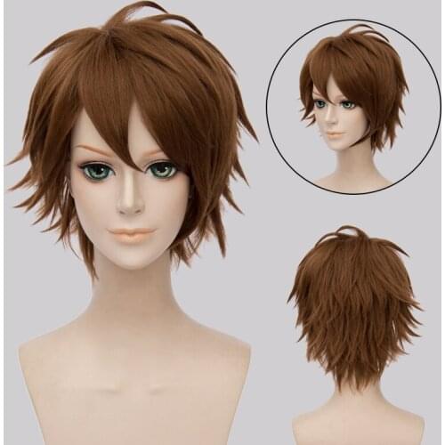 Anime IDOLiSH7 Tsunashi Ryunosuke Cosplay Wig Short Styled Layered Brown Heat Resistant Synthetic Hair Wigs + Wig Cap