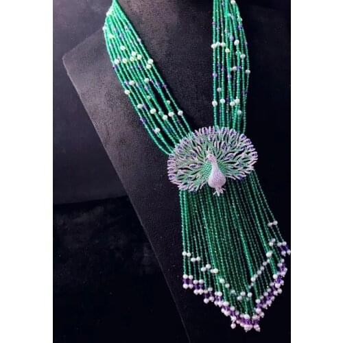 Peacock pendant necklace natural fresh water pearl 925 sterling silver with agate necklace green color rose red wedding necklace