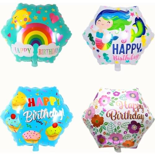 Rainbow Flower Love Cake Birthday Candle Hexagonal Aluminum Foil Balloon Childrens Day Happy Party Decoration Shaped Gift Ball