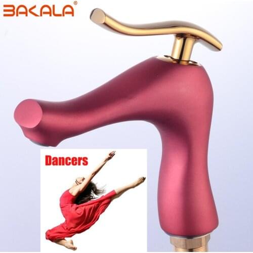 BAKALA Luxury Basin Faucet Water Tap Bathroom Faucet Solid Red Brass Chrome Gold Finish Single Handle Water Sink Tap Mixer