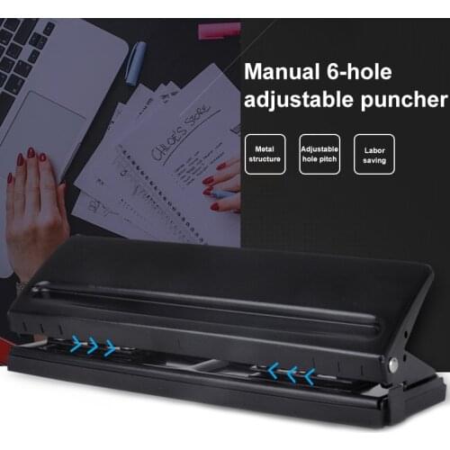 Manual 6 Holes Perforator Adjustable Universal Puncher for Files Paper Documents GDeals