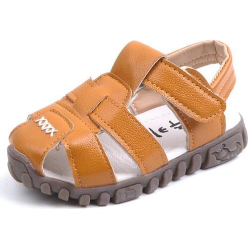 Summer Kids Shoes Boys Leather Sandals for Baby Flat Children Beach Shoes Sports Soft Non-slip Casual Closed-Toe Toddler Sandals