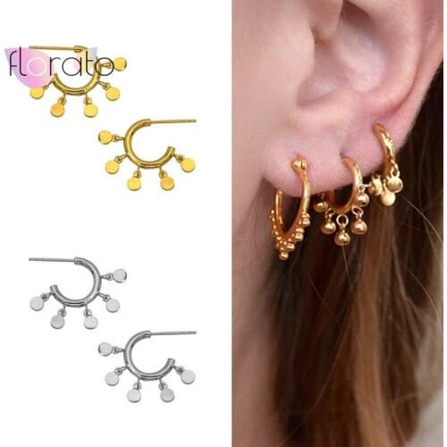 925 Sterling Silver Ear Needle Charm Sequin Stud Earrings Geometric Round Shiny Dangle Tassel Earring Fashion Jewelry Gift