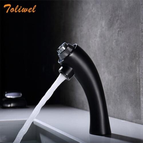 Solid Brass Bathroom Basin Faucet Mixer Taps Push Button Deck Mount Single Hold Faucets Black