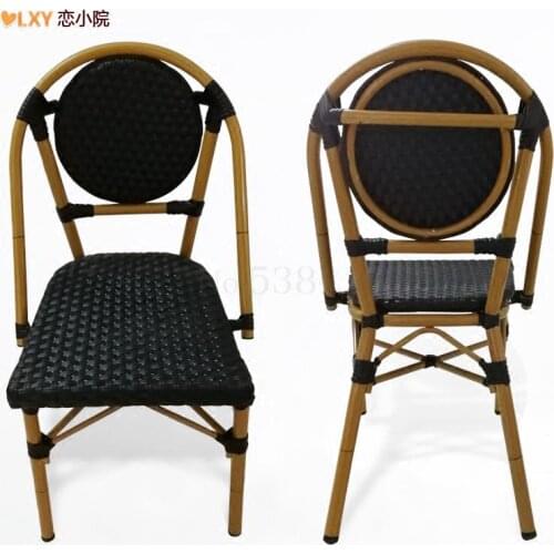 French Dining Chair Rattan Chair Back Stool Balcony Outdoor Bamboo Chair Coffee Shop Chair American Country Retro Single Chair