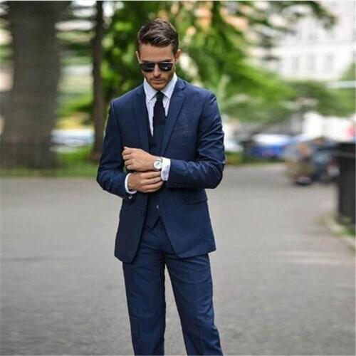 Dark Blue Men Suit For Wedding Slim Fit 3Piece Formal Tuxedo Custom Groom Prom Blazer Ternos For Man(Jacket+Pant+Vest+Tie)