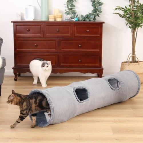 2 Colors Funny Pet Tunnel Cat Play Suede Tunnel Foldable 2 Holes Cat Tunnel Kitten Toy Bulk Toys Rabbit Tunnel Cat Cave