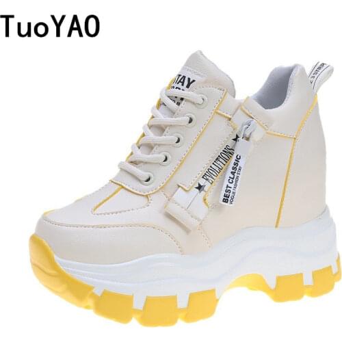 Women Platform Sneakers Lace-up Spring Autumn Dad Shoes 10CM High Top Chunky Casual Shoes Thick Bottom Flats Ladies Creeper New