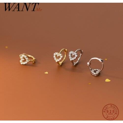 WANTME 925 Sterling Silver Fashion Love Heart Zircon Sweet Circle Hoop Earrings for Women Sweet Wedding Anniversary Jewelry Gift