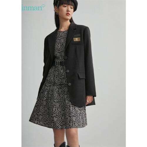 INMAN Autumn Winter Womens Suit Vintage Preppy Style Loose Traf Casual Retro Small Leather Card Decoration Neat Female Blazer