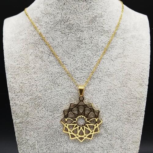 Flower of Life Stainless Steel Statement Necklace Women Gold Color Necklaces Jewelry acero inoxidable joyeria mujer N19280S05