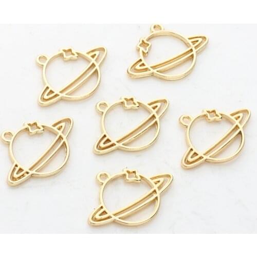 10pcs/lot Zinc Alloy Gold Hollow Planet Stars Enamel Charms for DIY Jewelry Making Finding Accessories