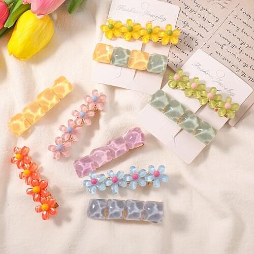 2/1pcs Women Acrylic Hair Clips Fashion Flower Geometric Hairpin Hairgrip Headwear Girls Sweet Flower Barrettes Hair Accessories