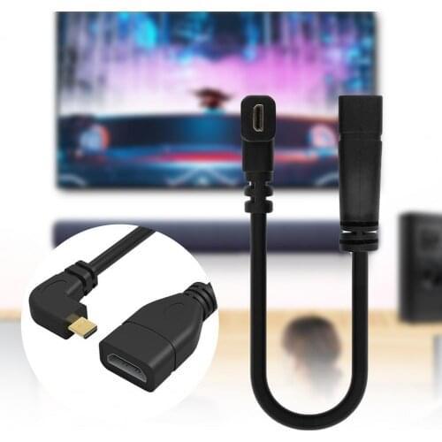 20cm 90-Degree Right-Angle Micro HDMI-compatible Male to Female Extension Cord Adapter Cable for HDTV