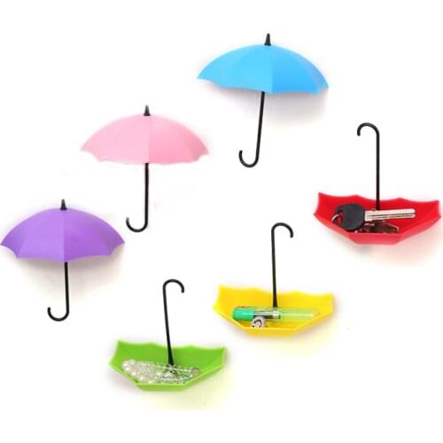 3Pcs Colorful Umbrella Wall Hook Key Hair Pin Holder Organizer Decorative Key Hair Pin Holder Organizer
