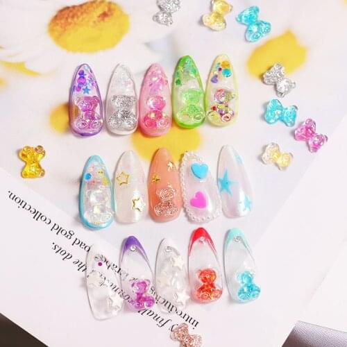 30pcs Mixed 3D Aurora Little Bear Nail Art Accessories Resin Kawaii Bear Stereo Fashion Fingernail DIY Decoration