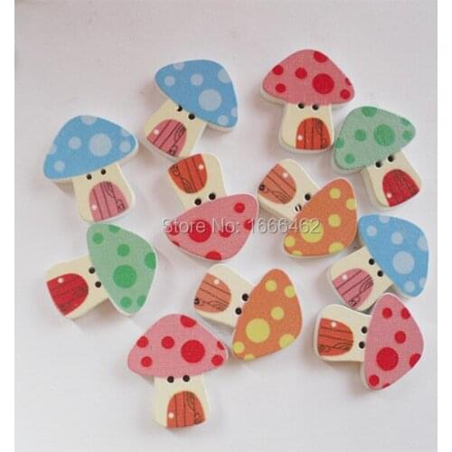 50pcs 2 Holes Mixed Mushroom Pattern Wooden Buttons Sewing Scrapbook 24x22mm Scrapbooking Sewing Accessories