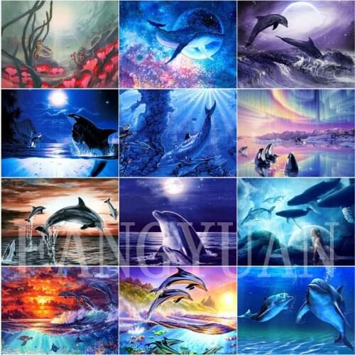 5D Diamond Painting Dolphin Full Round Square Diamond Embroidery Cartoon Animals Pictures of Rhinestones Cross Stitch Home Decor