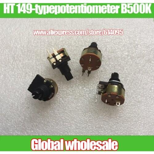 9pcs HT 149-type single potentiometer B500K / Curved legs / black handle length 15MM / flower axis 2 feet