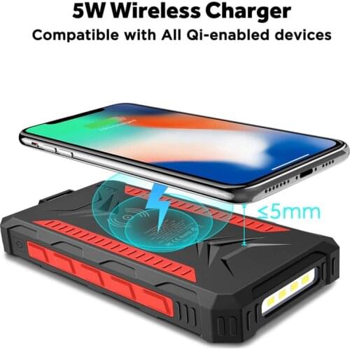 20000mAh Qi Wireless Charger Solar Power Bank with Light For iPhone 11 X Xiaomi Powerbank Portable Charger Solar Power Poverbank