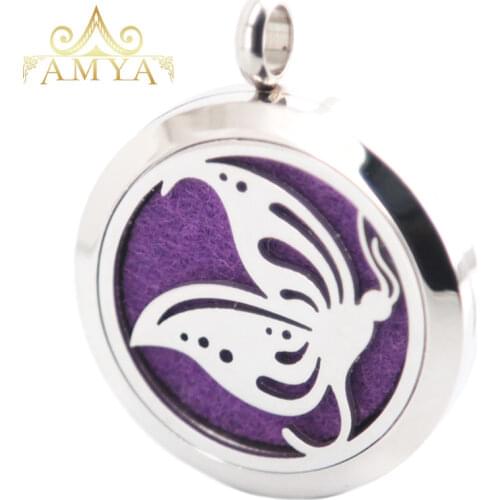 Big Butterfly Aromatherapy Essential Oil Surgical Stainless Steel Perfume Diffuser Locket Necklace Pendant Free 20pcs Pads