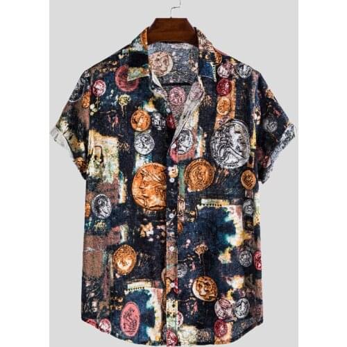 Print Brand Summer Hot Sell Mens Beach Shirt Fashion Short Sleeve Floral Loose Casual Shirts Plus Asian SIZE loose Hawaiian