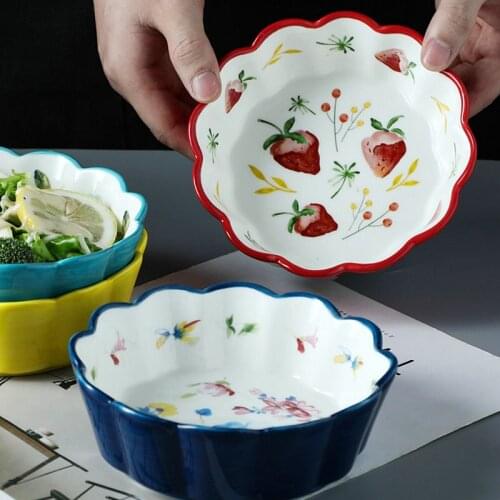 Wavy Petal Edge Bowl Household Creative Underglaze Color Soup Ceramic Bowl Single Fruit Salad Dessert Bowl