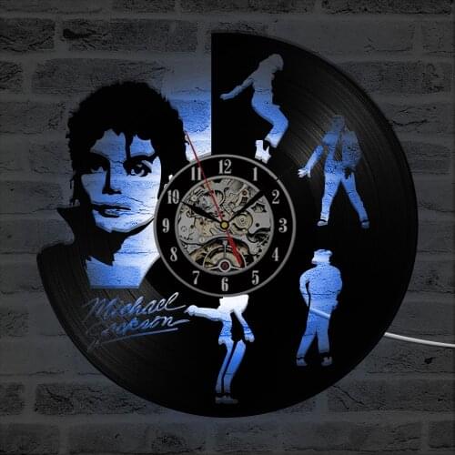 Dancing Michael Jackson Shape LED Vinyl Record Clock Creative Hanging Clocks Antique Home Decor Black Round Hollow Wall Clock