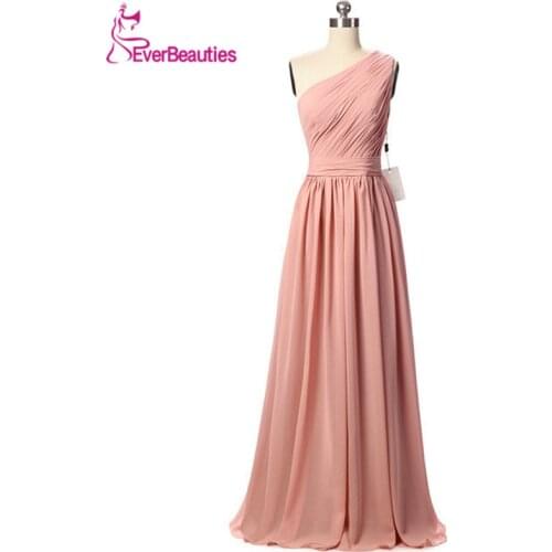 Vestido Longo Rosa Long Bridesmaid Dresses One Shoulder A Line Pleated Chiffon Dresses Wedding Party Dress 2020 New