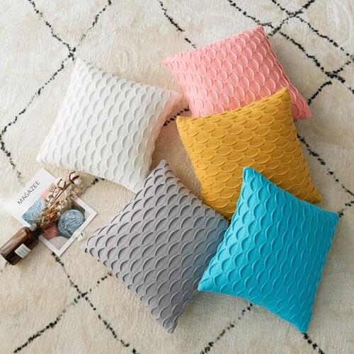 Home Decor Cushion Cover 45x45cm Fish Scale Pillow Case Pink Gray Cream Yellow Blue Square Sofa Bed Pillow Case