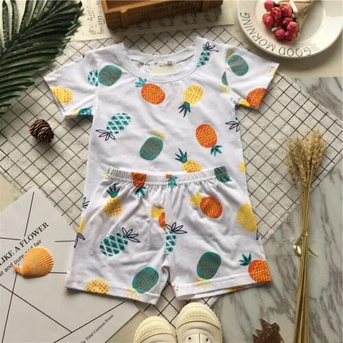Tonytaobaby Summer New Pure Cotton T-shirt Pineapple Suit Childrens Home Clothes