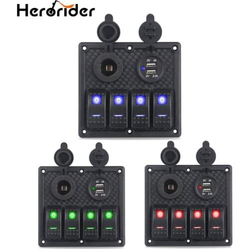 Herorider Boat Rocker Switch Panel Dual USB Charger Cigarette Lighter Socket Car Switch Panel LED Switch USB Marine Switch Panel