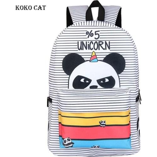 Koko Cat Cartoon Panda Rabbit Unicorn Printed Children School Bags Teenagers Boys Girls Backpacks Daily Daypack Bolsos Mujer