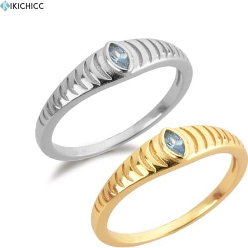 KIKICHICC 925 Sterling Silver Gold Lucky Blue Zircon CZ Rings Size Screw Twist Wedding Jewelry Fine Jewelry Luxury Rock Punk