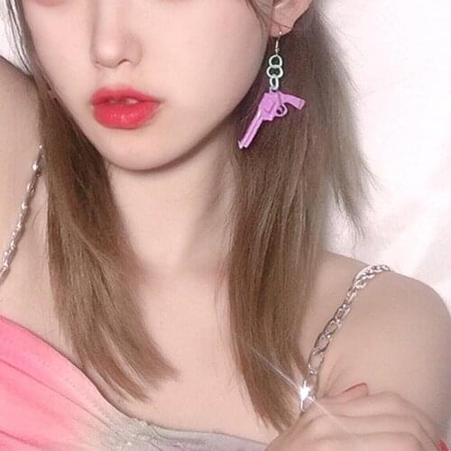 Korean Charms Pistol Dangle Earrings For Women Vintage Y2K Punk Goth Drop Earrings Gossip Girl 90s Jewelry Aesthetic Gifts New