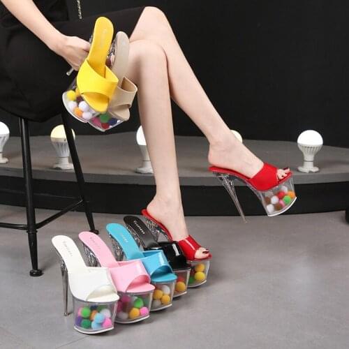 LEOPARD LAND Summer Transparent Super High Heel Womens Shoes 17cm Thin Heel Platform Dancing Shoes Sexy Open-toed Slippers LFD