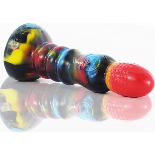 Copper coin pattern Colorful Anal Dildos With Beads Female Silicone 3 Rings Realistic Dildo Masturbation Dick Adult Sex Toys 18
