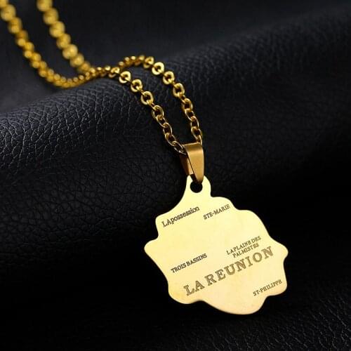 SONYA Map of Lareunion Stainless Steel Pendants Necklace For women Gold Color Jewelry France Lareunion Map Bijoux Femme