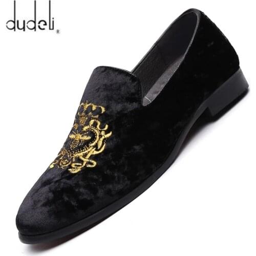 Mens Suede Soft Penny Loafers Embroidered Design Flat Slip-On Formal Mens Velvet Loafer Dress Shoes Size 6~13 chaussure homme