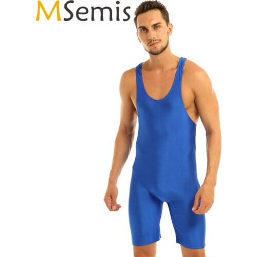 MSemis Mens Bodysuit Lingerie One-piece Bodystocking Bodysuit Bodycon Leotard Wrestling Singlet Men Tights Boxer Sexy Clubwear