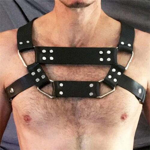 Mens Body Harness Belt Adjustable Punk Rave Leather Tops Strap Gothic Chest Cage Harness for Fetish Adults BDSM Bondage Games