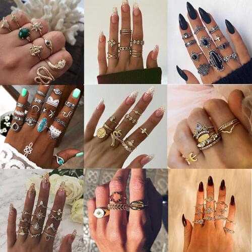 2021 Bohemian Rings Set For Women Girls Fashion Irregular Finger Thin Rings Gift New Female Jewelry Party Wholesale