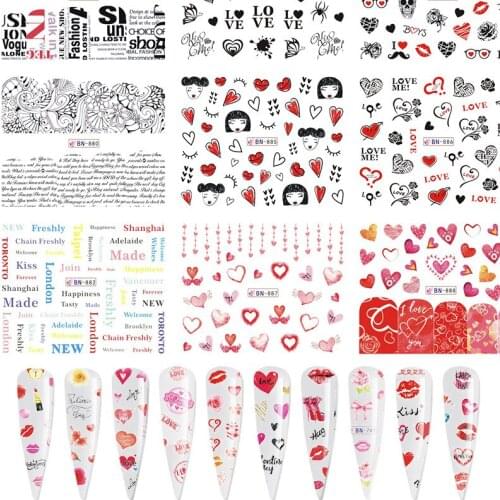 12Pcs in 1 set Nail Stickers Water Transfer Valentines Day Love Nail Sticker Valentine - I Love You - Water Nail Stickers,2101B