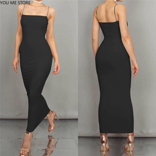 New European and American womens summer new sexy slim tight solid color long dress Sleeveless Sheath Cotton