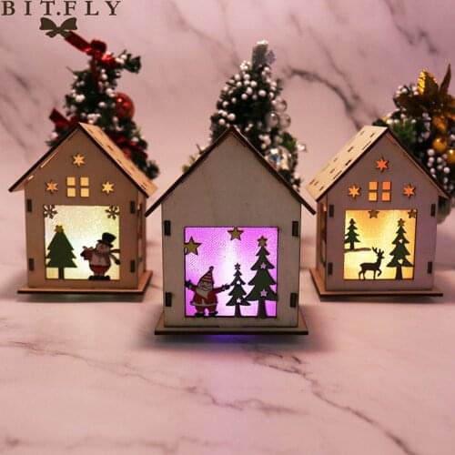 2020 New Year Christmas Decorations For Home DIY Luminous Cabin Christmas Snow House Elk With Light Wooden Cottage Decoration