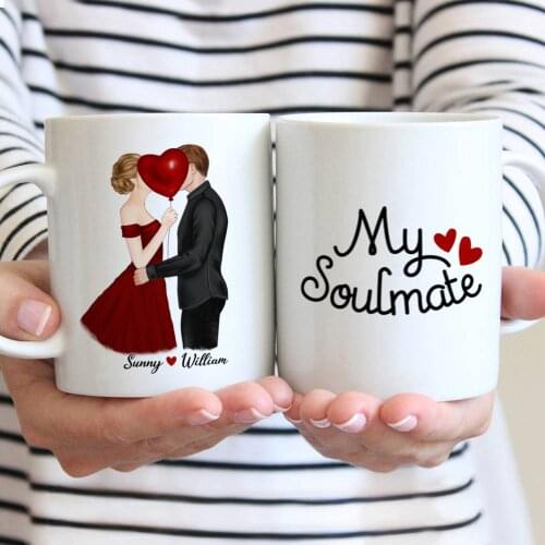 Personalized Mug Kissing Couple My Soulmate Custom Made Coffee Cups Gift for Wife Husband DIY Valentines Day 11/15 Oz R2065
