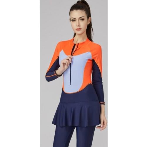 2020 Women Full Body Women Swimsuit Long Sleeve Muslim Swimwear With Skirt UV UPF50+ Female Rash Guard Wetsuit Summer Beach Wear