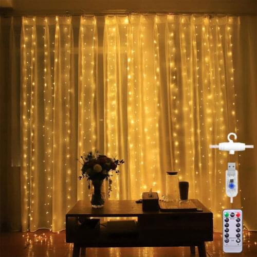 3x3m Holiday String Lights Remote Control USB Led Curtain Light For Christmas Home Decoration Garland Party Garden Fairy Lamp