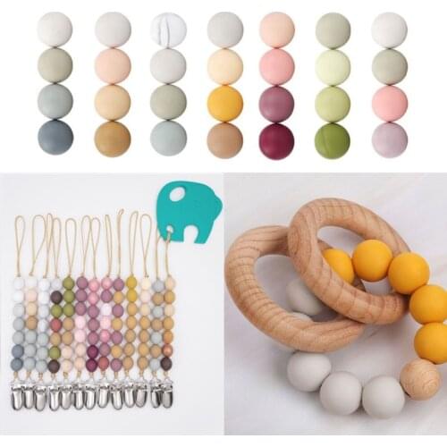 15mm 20pcs/lot Silicone Loose Beads Safe Teether Round Baby Teething Beads DIY Chewable Colorful Teething For Infant