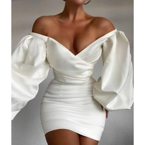 Sexy Long Sleeve V-Neck Evening Dresses Pleated White Zipper Back Formal Party Dress for Women